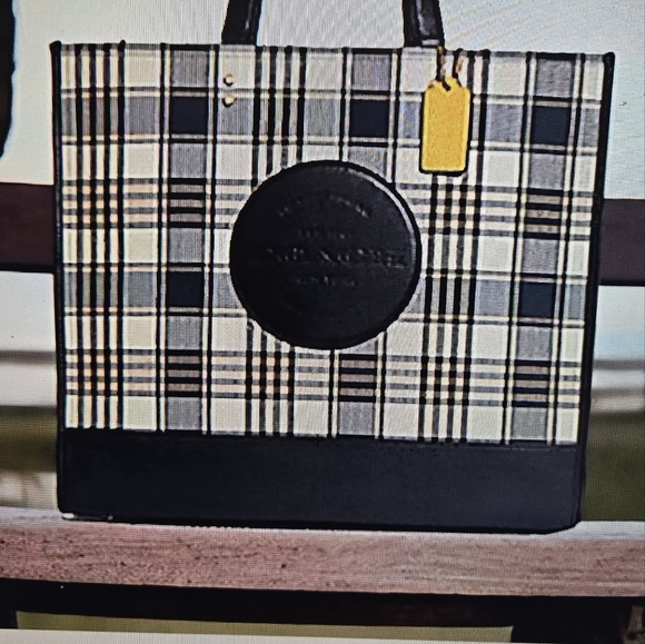 AUTHENTIC  Coach Plaid Tote Bag - Navy , Cream and Yellow - Picture 14 of 14